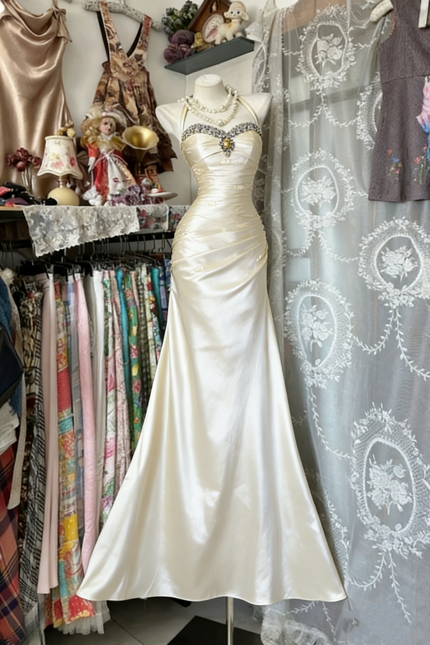 Retro elegant long satin dress NV6656