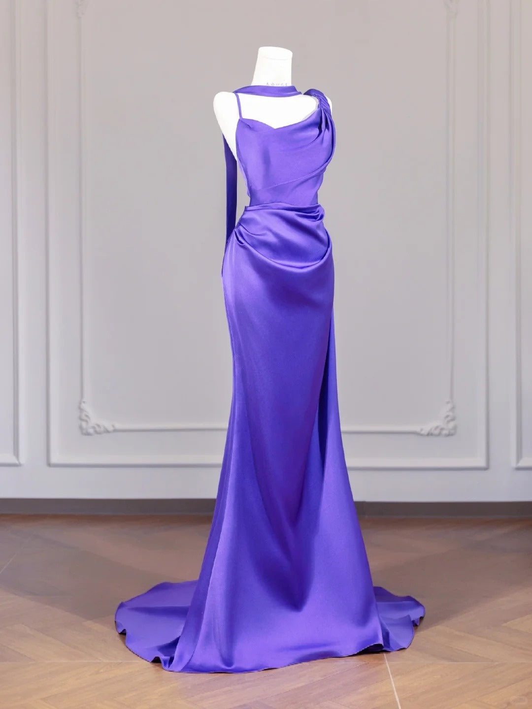 Purple Elegant Backless Long Satin Prom Dress nv4964