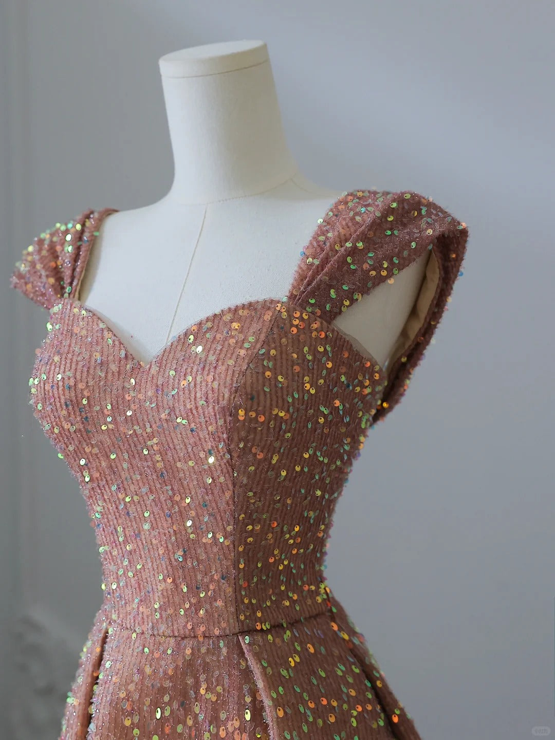 Pink Gold Shiny Sequins Elegant Long Satin Ball Gown Evening Dress nv4340