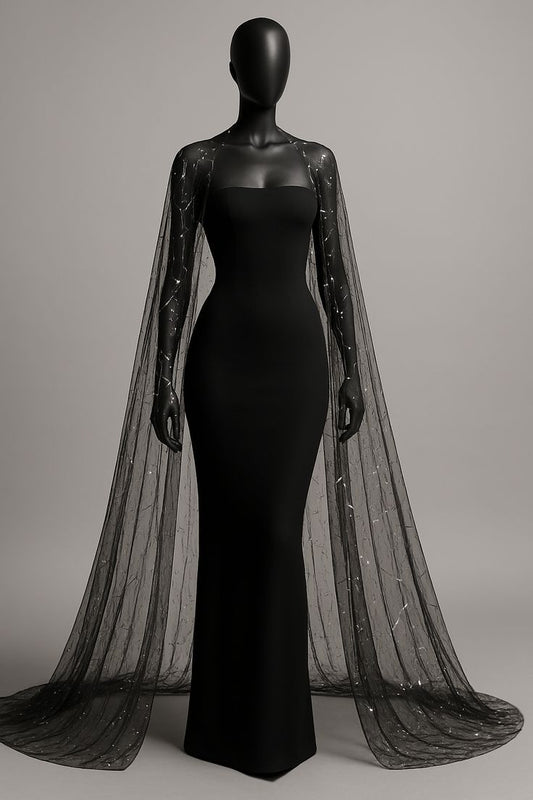 Black elegant tulle satin floor-length tight long prom dress evening dress nv5124