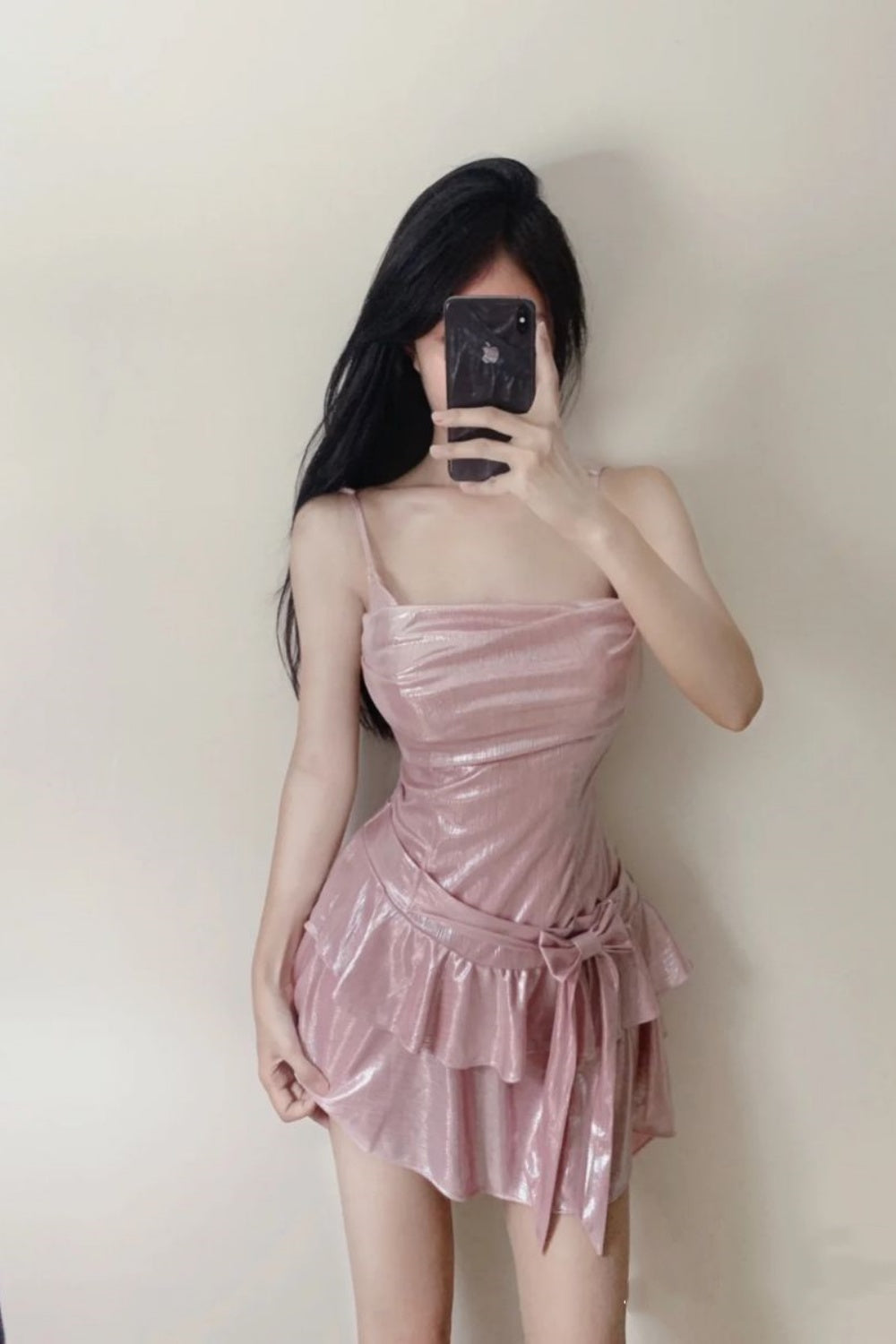 Sweet Spaghetti Strap Ruffle Short Satin Girls Mini Homecoming Dress Party Dress nv5438