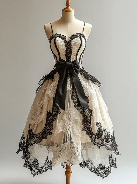 Black ivory vintage lace short homecoming dress birthday party dress nv4907