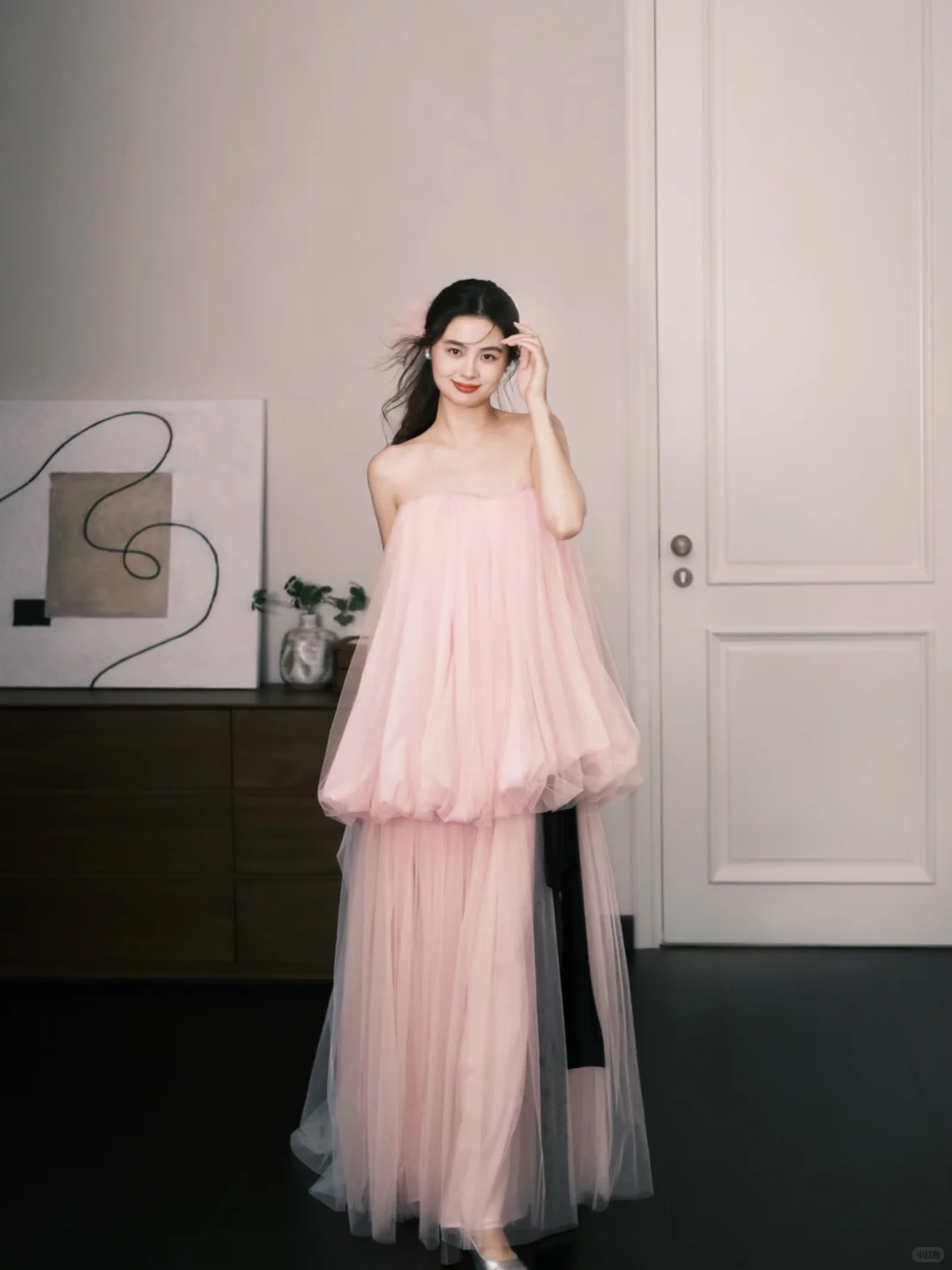 Strapless Blush Pink Bubble Tulle Two Piece Formal Dress with Sheer Pants NV7364