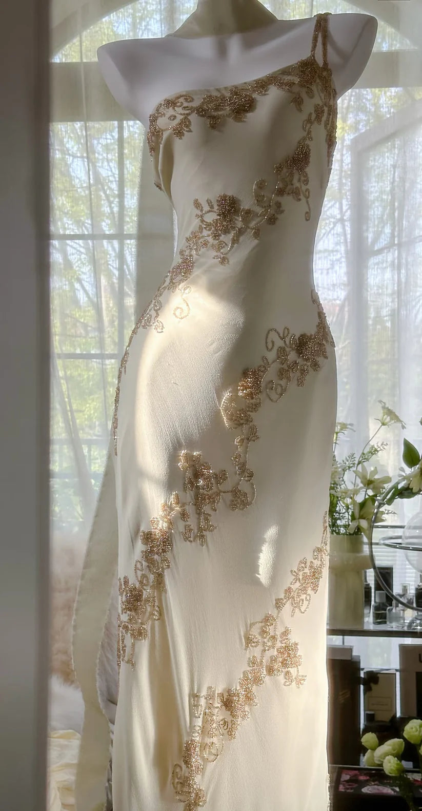 Beige Elegant A-line Exquisite Beaded Long Chiffon Mermaid Slim Retro Evening Dress Birthday Party Gift Ball Gown Prom Dress nv3990