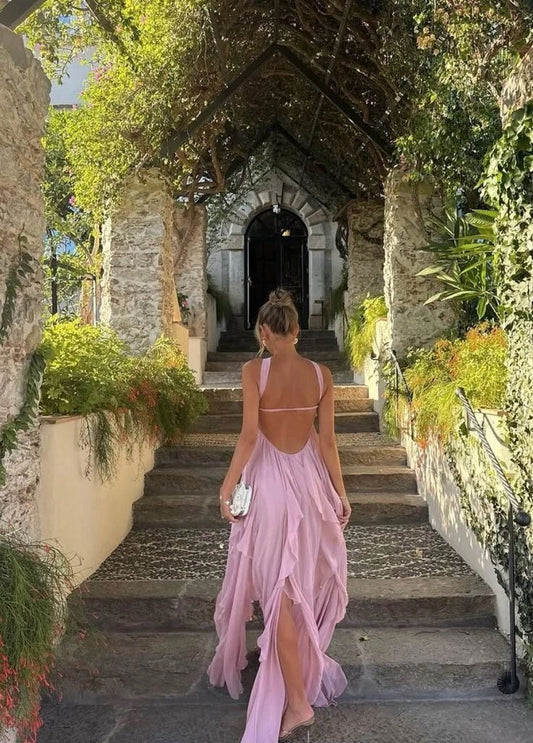 Pink Ocean Goddess Chiffon Long Prom Dress Evening Dress Party Dress nv4762