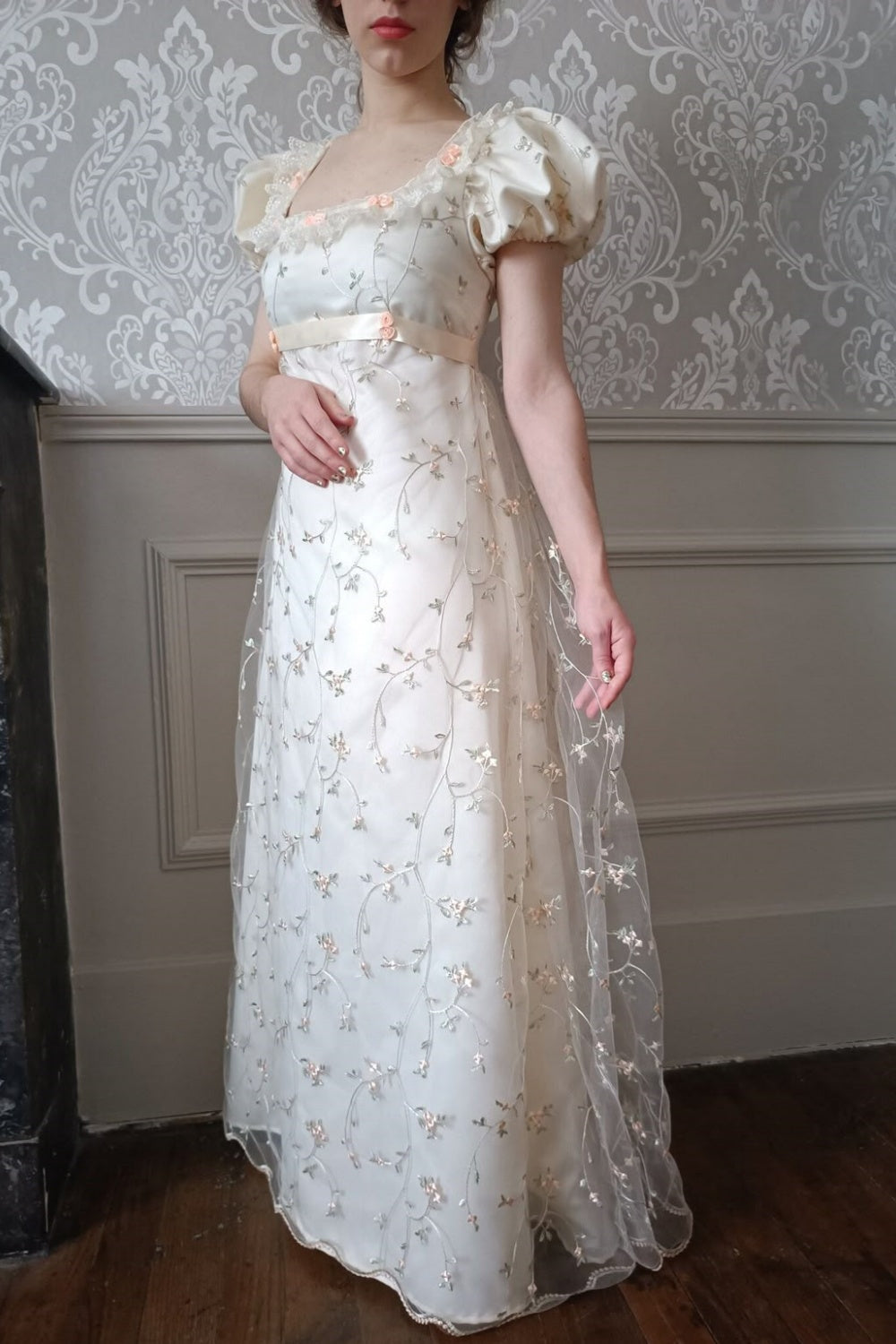 NiceVestidos – Kurzärmeliges Kleid, Retro-Kleid, langes, geblümtes Tüllkleid im Kaiserinnenstil, hochtaillierter Rock NV5999