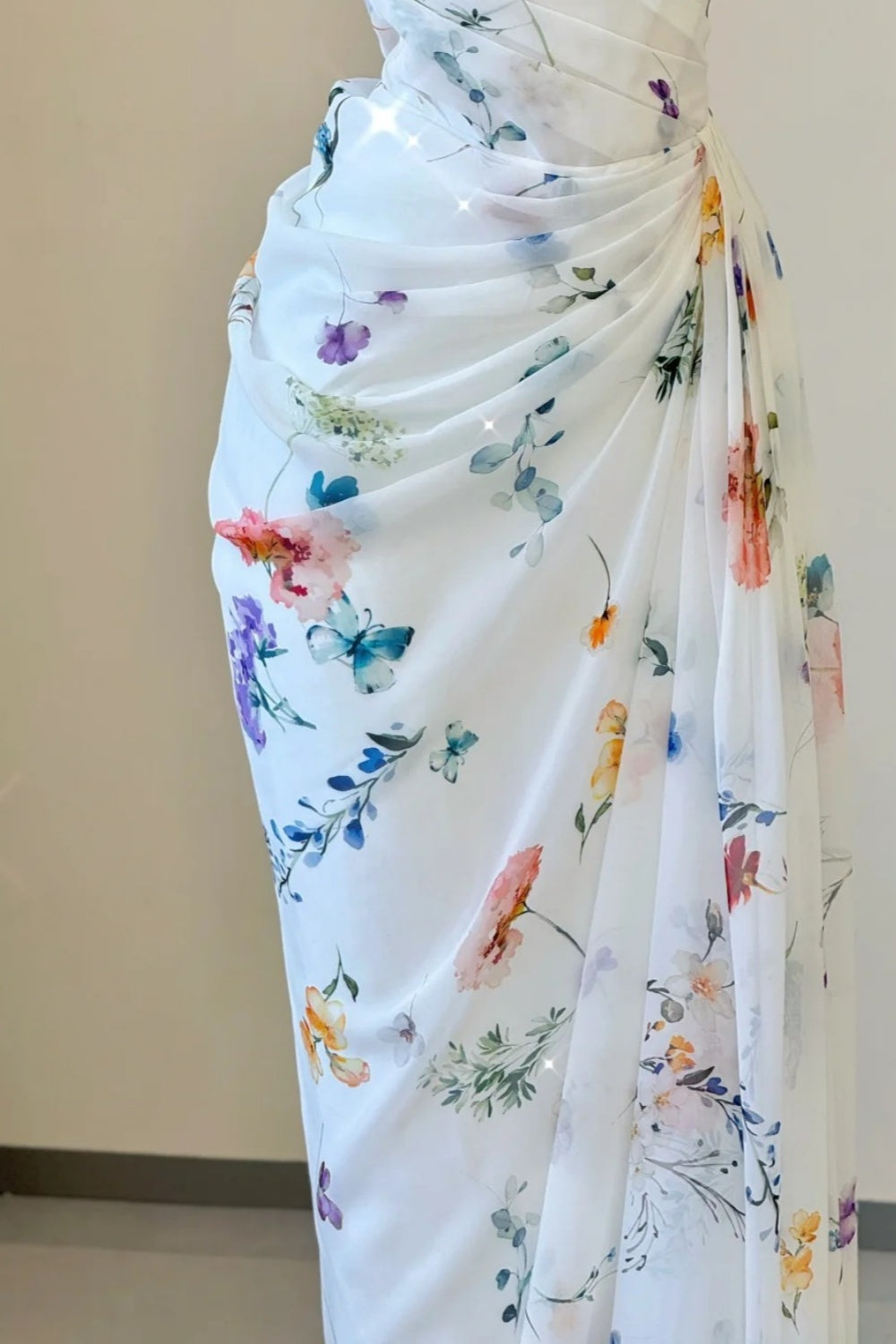 NiceVestidos--Fresh Art Style:Floral Chiffon Waist - Cinched Sleeveless Floor - Length Creative Evening Dress NV5811