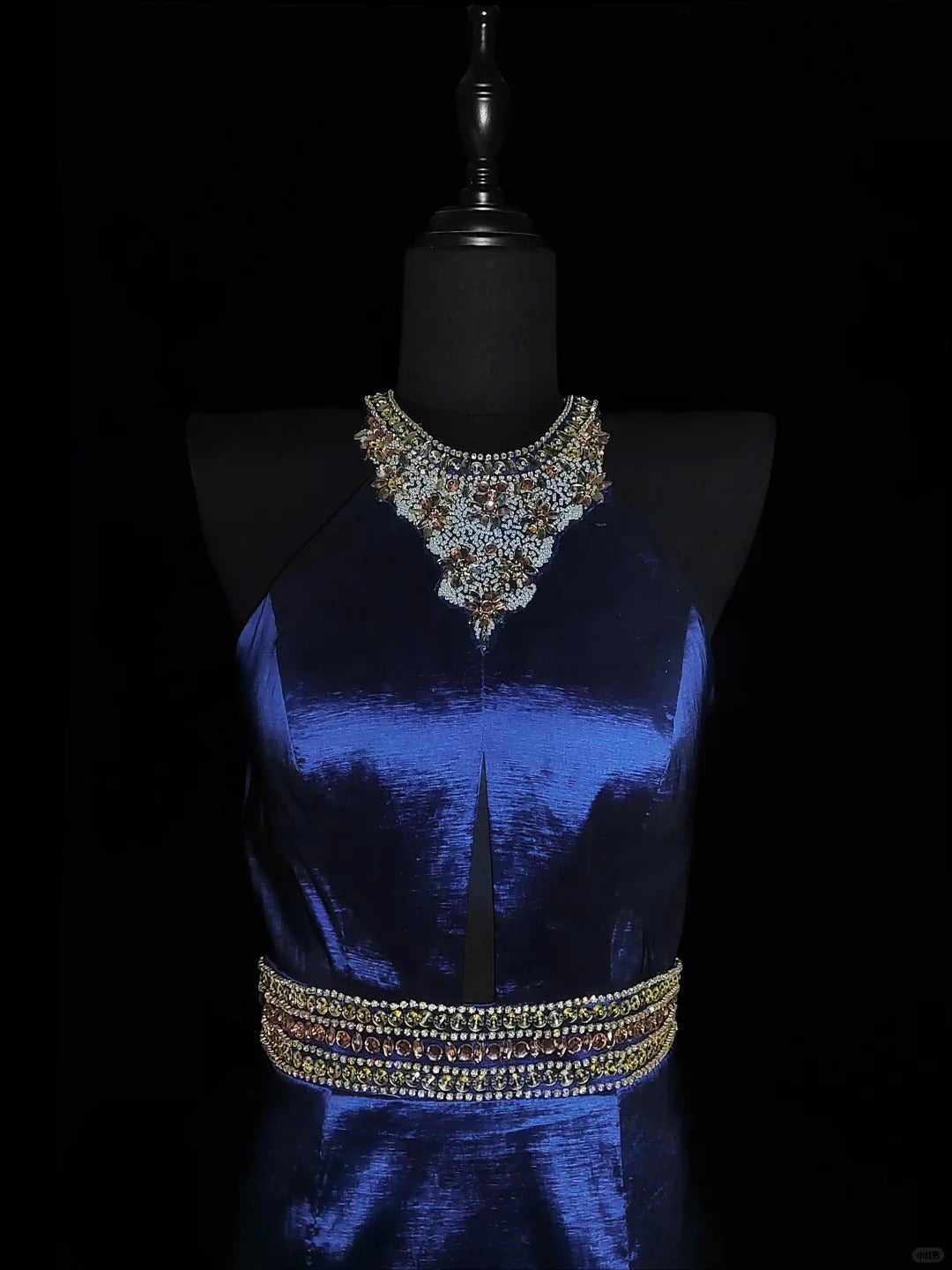 Blue Gorgeous Elegant Fashion Exquisite Gem Beads Long Mermaid Slim Satin Ball Gown Evening Gown Prom Dress nv3872