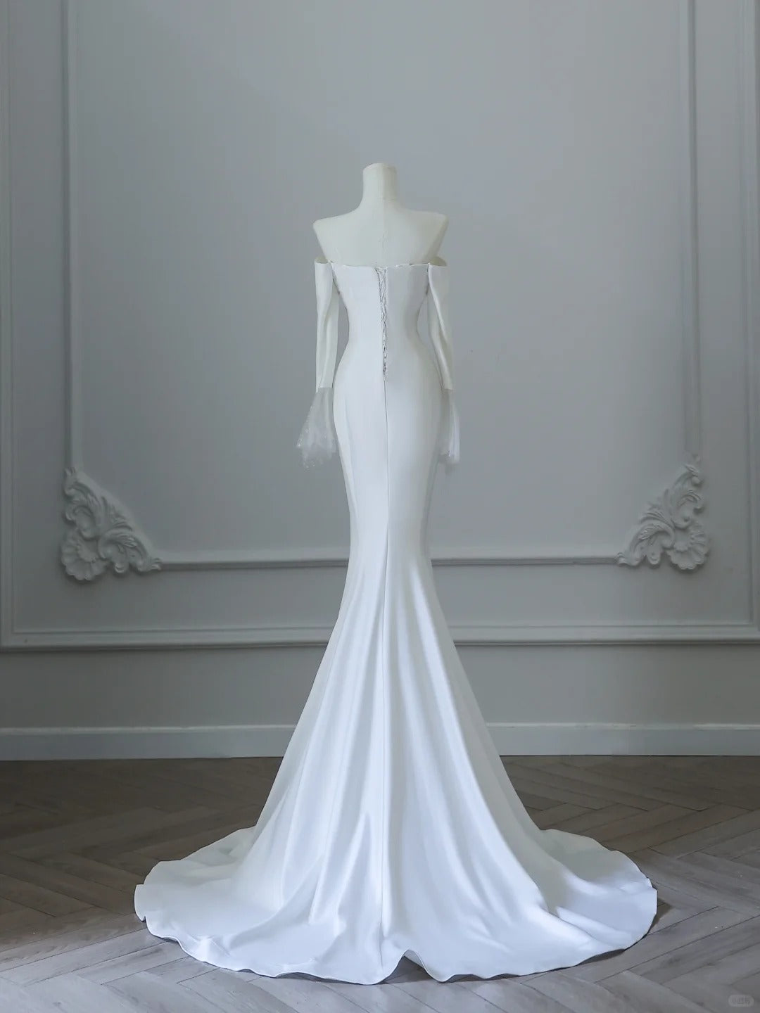 White simple fashion applique mermaid elegant long satin ball gown evening dress wedding dress nv4339