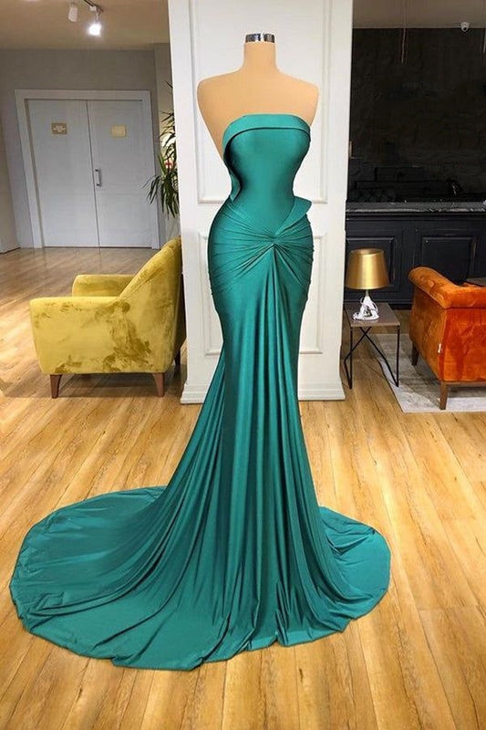 Green Sexy Elegant Mermaid Bodycon Long Satin Floor Length Evening Gown Prom Dress Party Dress nv5111