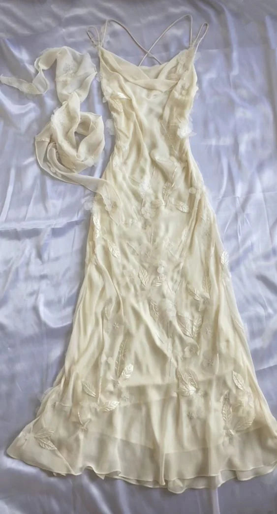 Light Yellow Spaghetti Strap A-Line Chiffon prom dress Evening Dress nv1883
