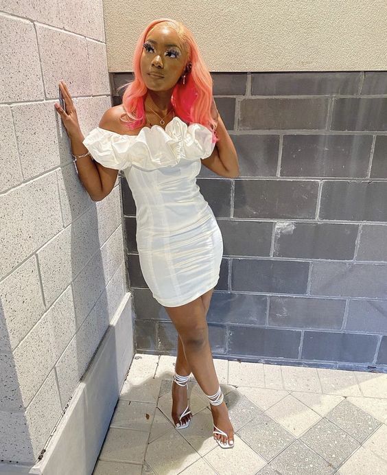 Ivory Off Shoulder Ruffle Birthday Dress Cocktail Dress Homecoming Dress nv2118