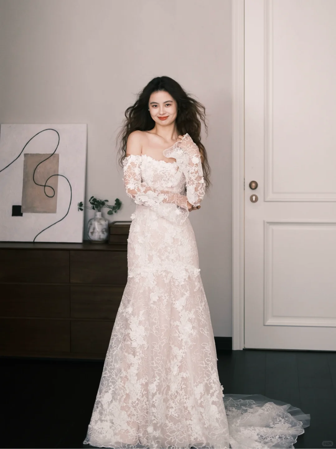 Strapless Mermaid Lace Wedding Dress with Detachable Sheer Long Sleeves NV7383