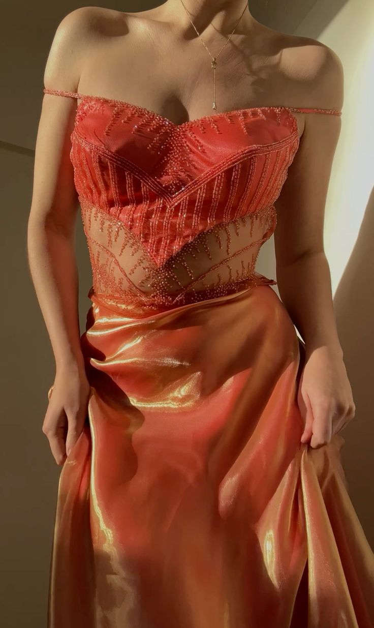 Orange Beaded Long Satin prom dress Evening Dress Party Dress nv4589