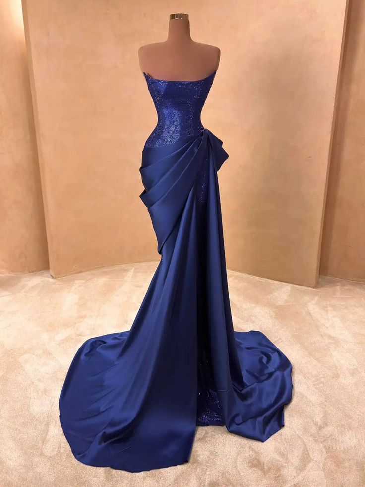 NiceVestidos-Blue Shimmering Long Satin Prom Dress NV6141