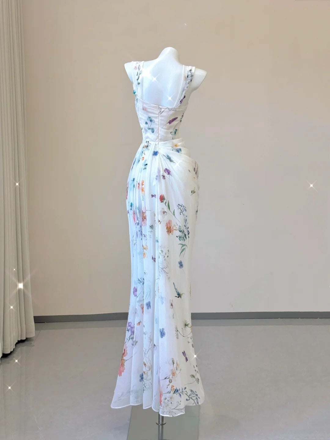 White Floral Elegant Sweet Sophisticated Long Chiffon Ball Gown Evening Dress Party Dress nv4145