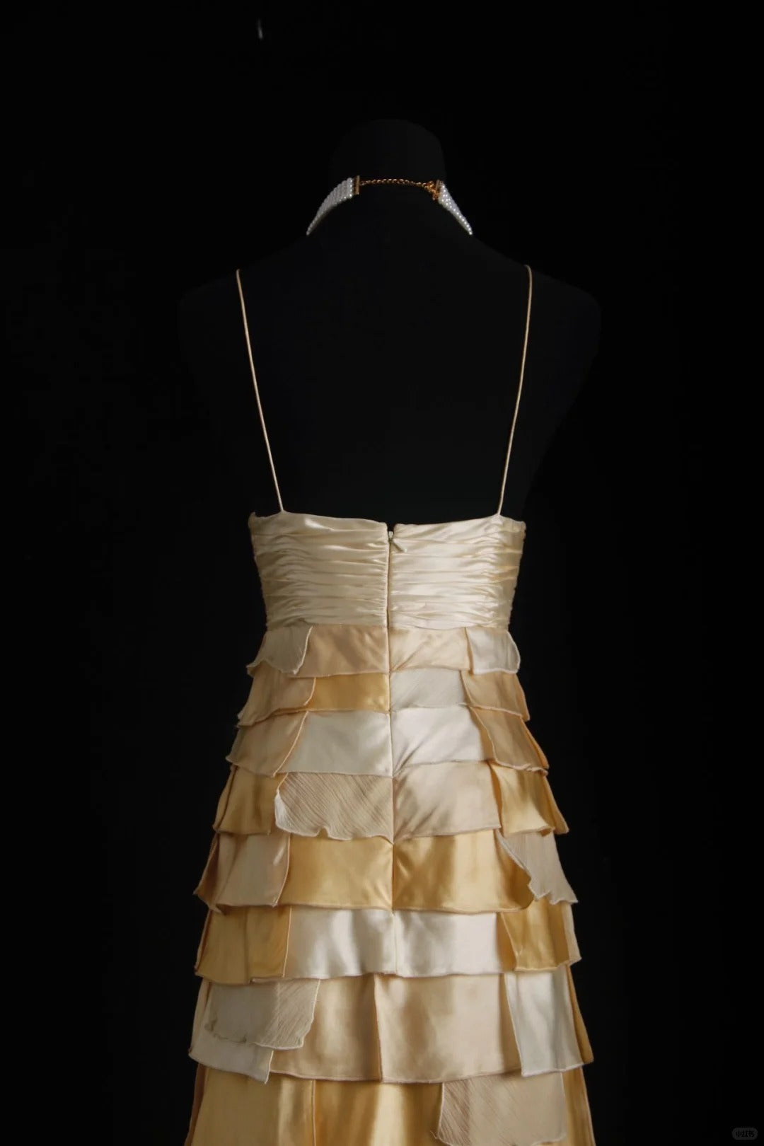 🧡Vintage brown and yellow sequined chiffon long ruffled ball gown party dress nv5208