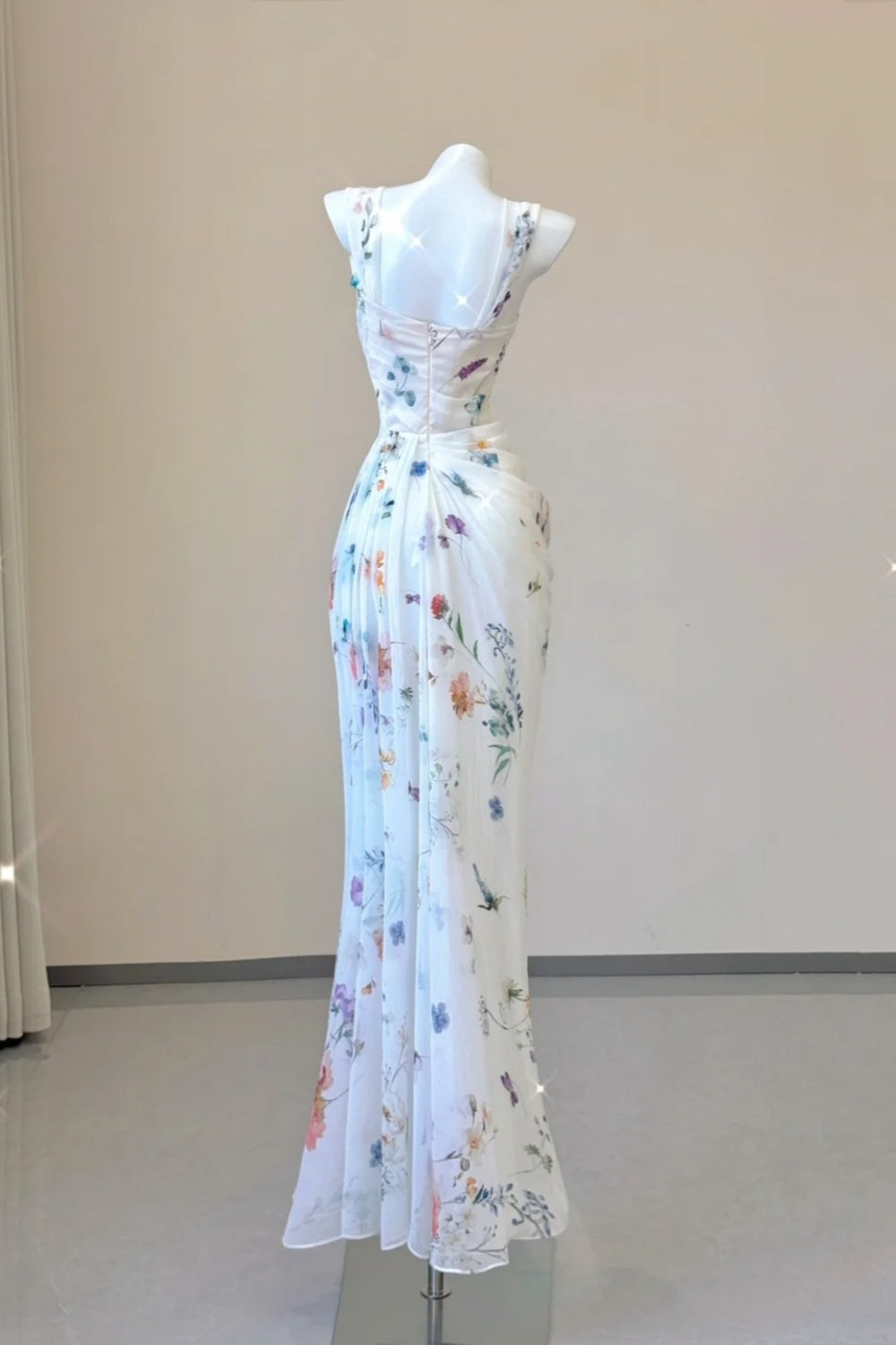 NiceVestidos--Fresh Art Style:Floral Chiffon Waist - Cinched Sleeveless Floor - Length Creative Evening Dress NV5811