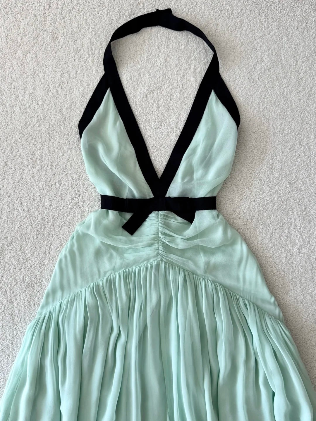 NiceVestidos-Mint Green Chiffon Holiday Strapless Dress Travel Dress nv5542