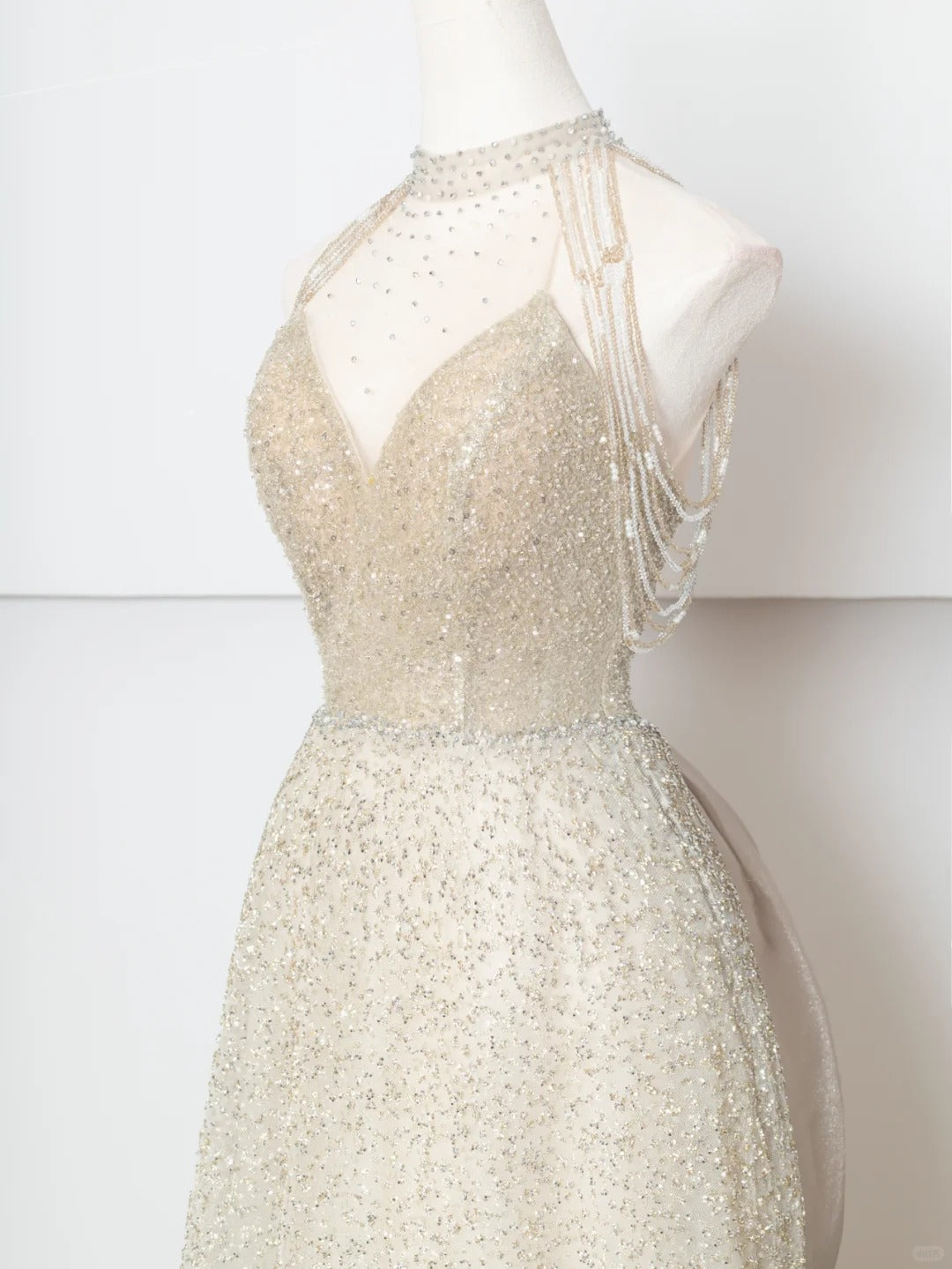 Champagne gold shining elegant tulle long prom dress evening dress party dress nv4753