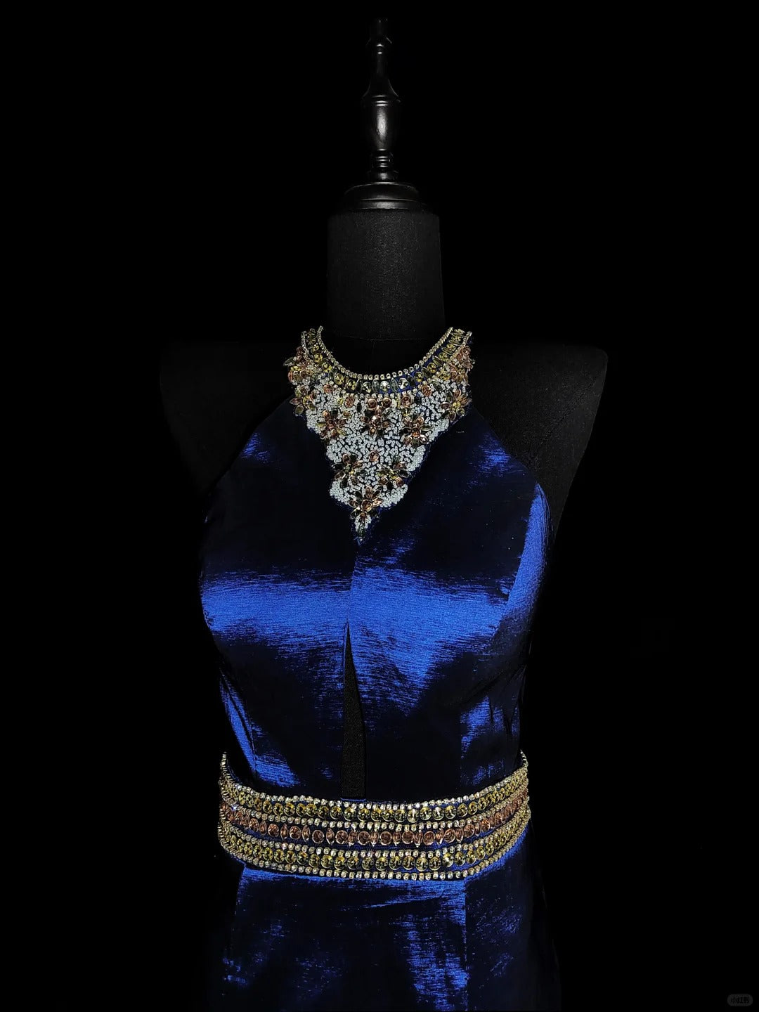 Blue Gorgeous Elegant Fashion Exquisite Gem Beads Long Mermaid Slim Satin Ball Gown Evening Gown Prom Dress nv3872