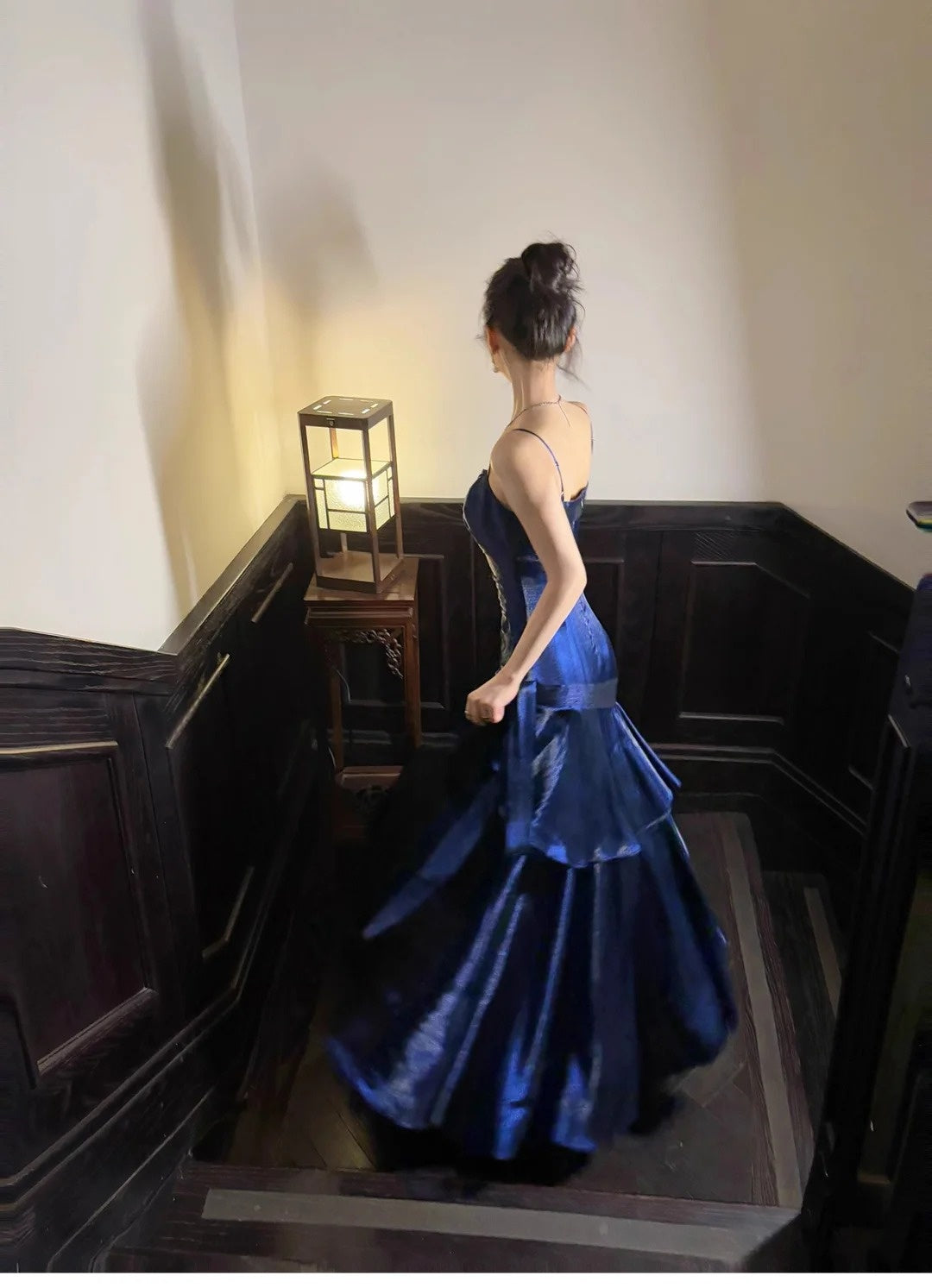 Blue Enchantress Mermaid Princess Ruffles Light Luxury Small People Day Dress Ball Dress Evening Dress nv4543