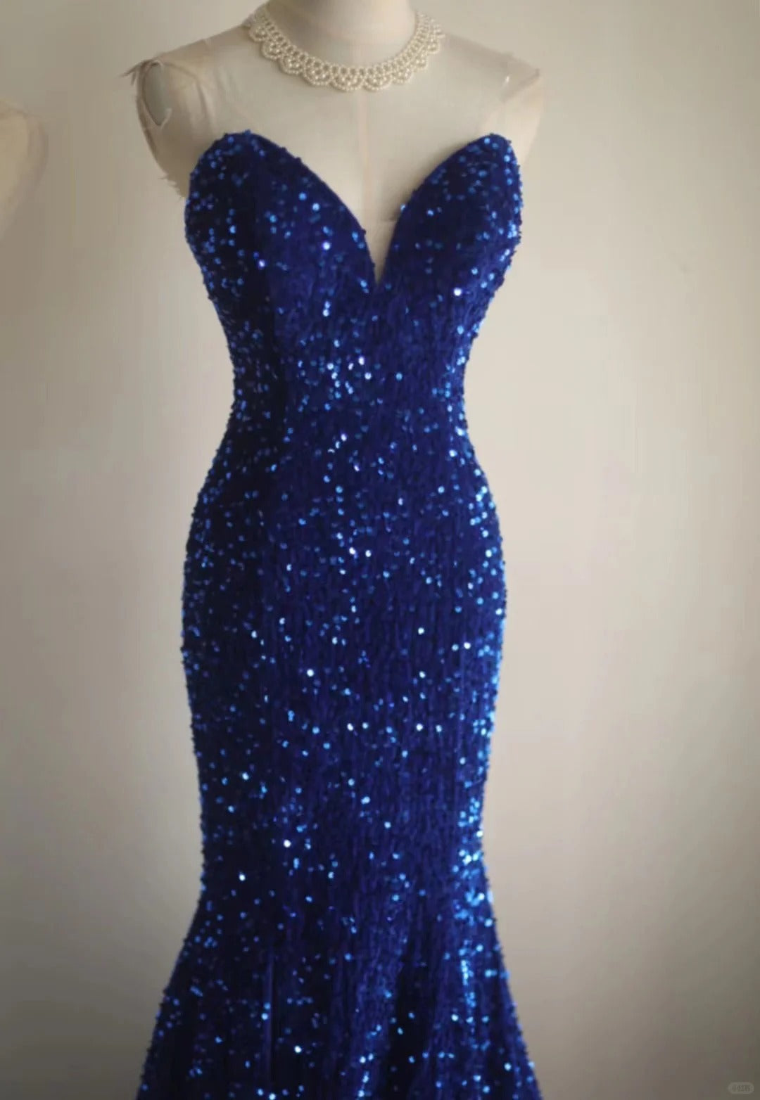 Royal blue vintage elegant pleated long sequin velvet beaded mermaid fishtail slim floor-length tail ball gown evening dress party dress wedding dress nv4123