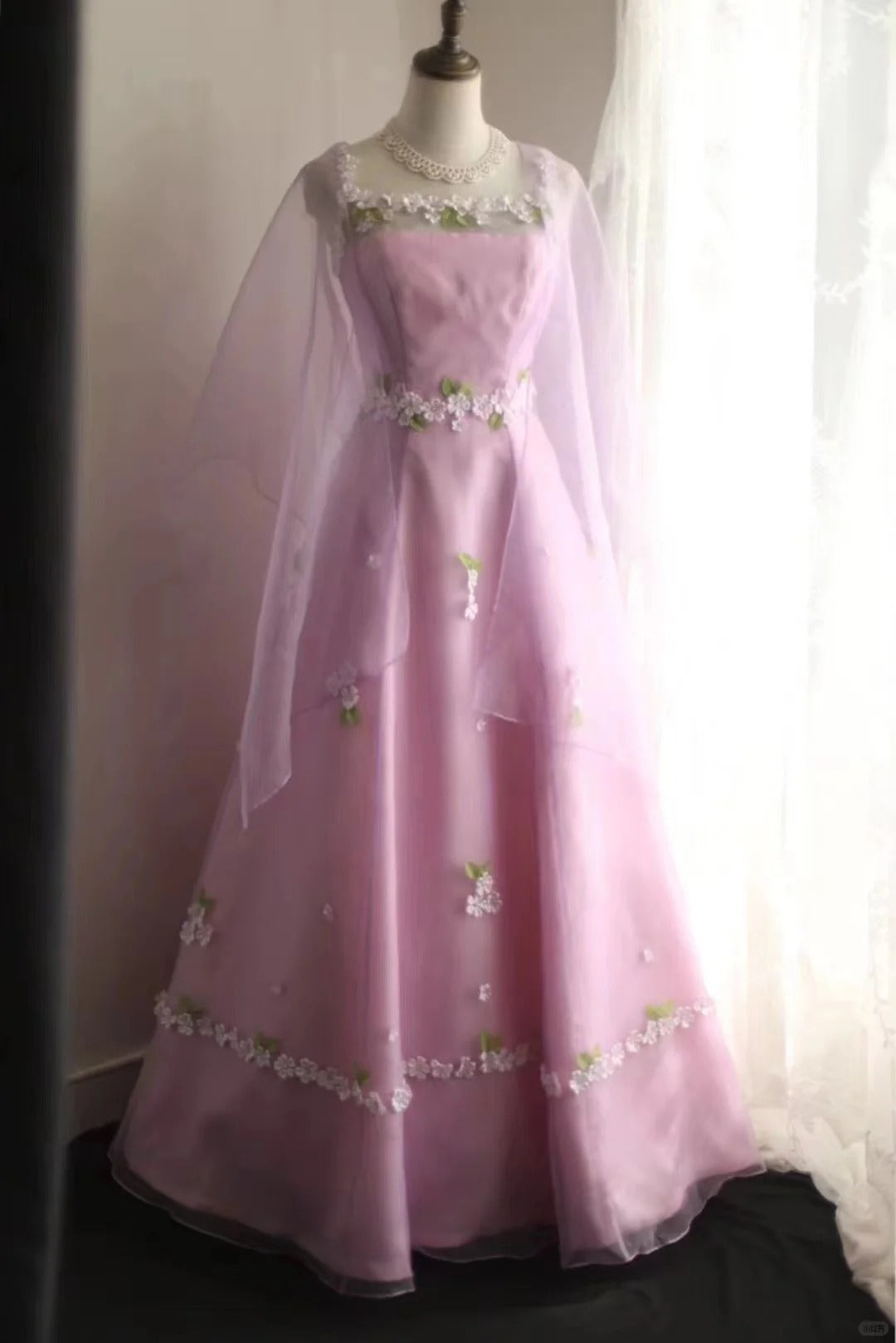 Pink Sweet Floral Long Tulle Prom Dress Evening Dress Party Dress nv4690