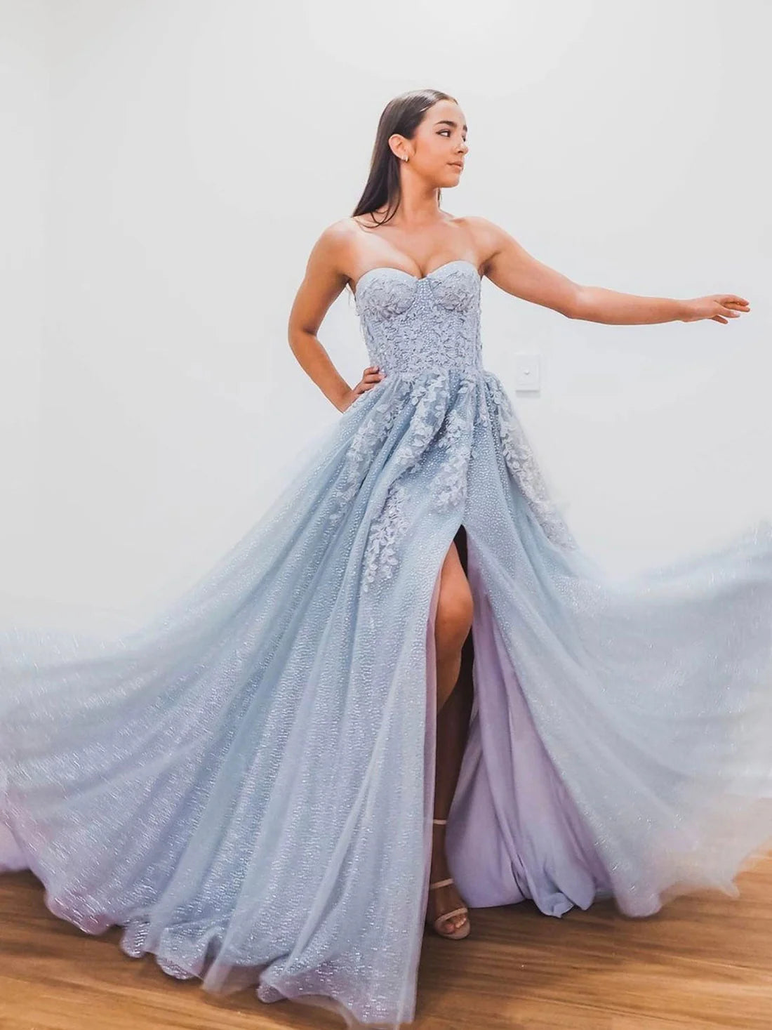 A-Line Sweetheart Neck Blue Long Prom Dresses, Blue Formal Graduation Dress nv1530