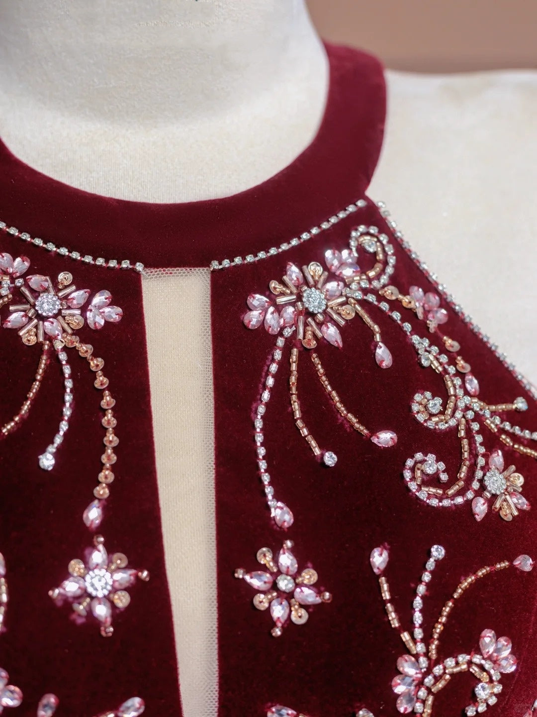 Red beaded long velvet floor-length ball gown evening dress nv5051