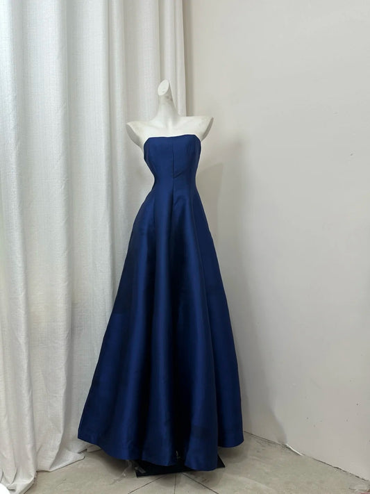 NiceVestidos-Satin navy blue long prom dress Nv5620