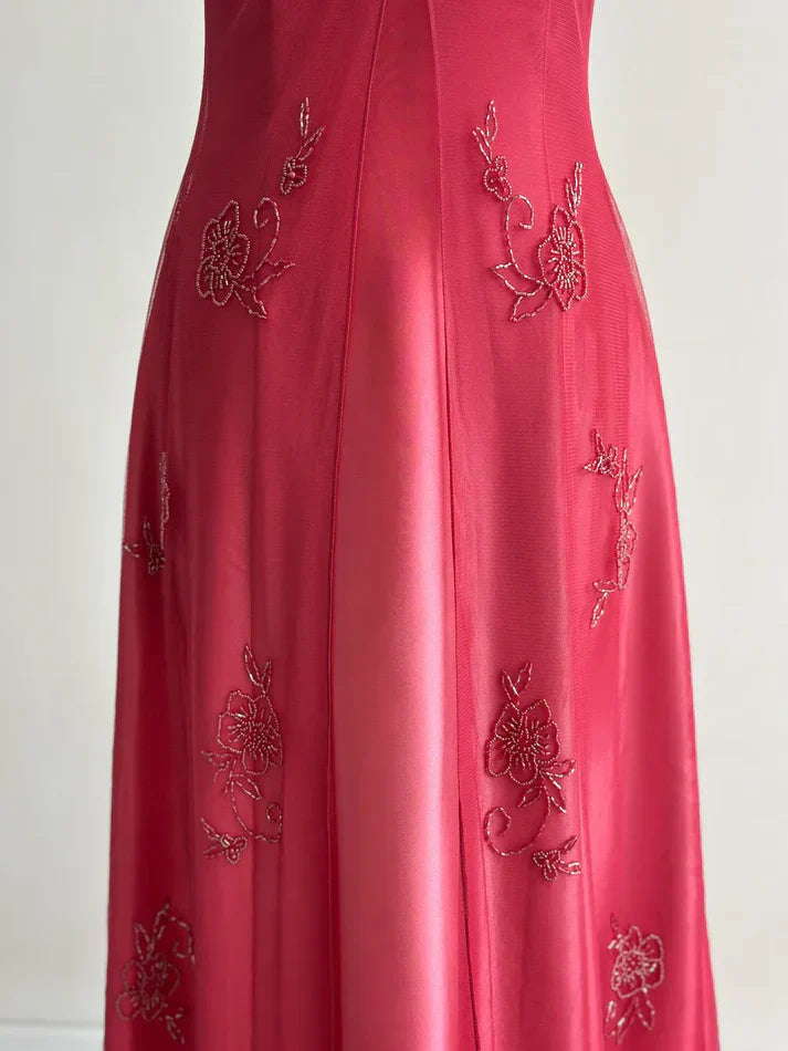 Red Fashion Elegant Exquisite Embroidery Beading Spaghetti Strap Long Tulle prom dress Evening Gown Party Dress nv3980