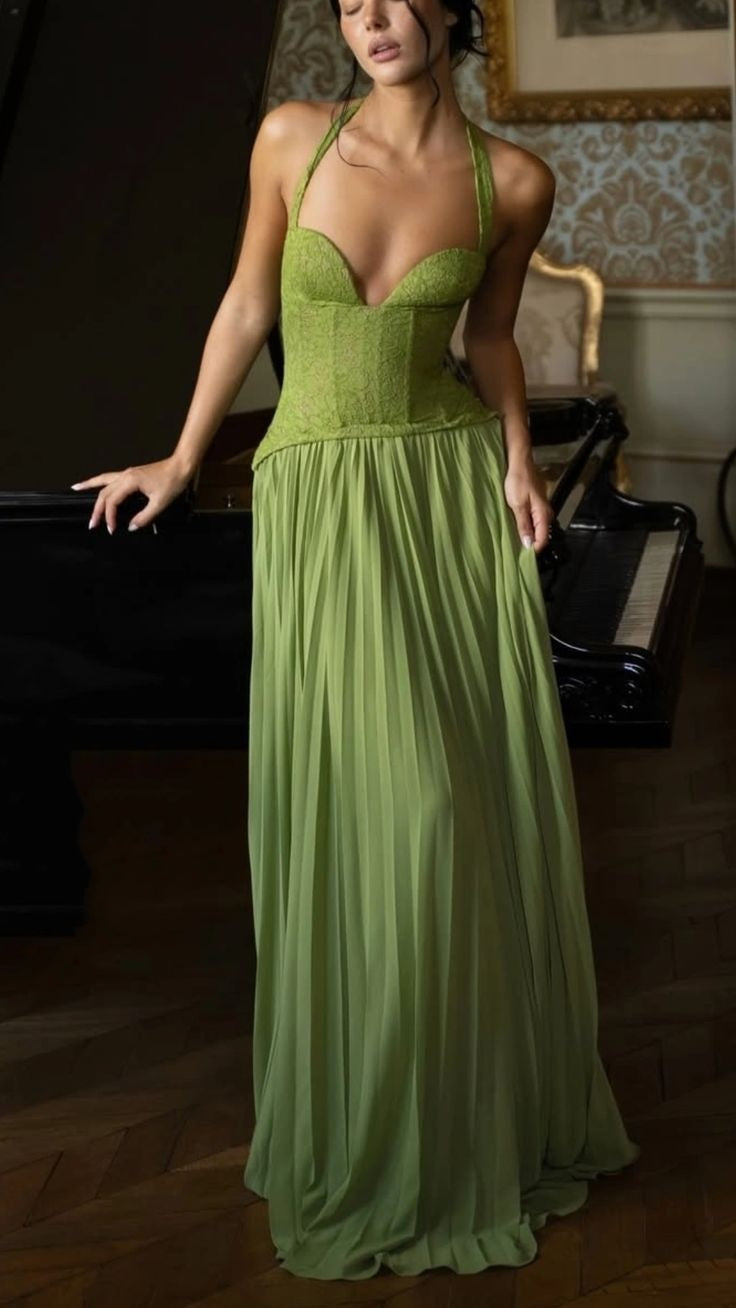 NiceVestidos-Green Minimalist Chiffon Long Tulle Formal Dress NV6148