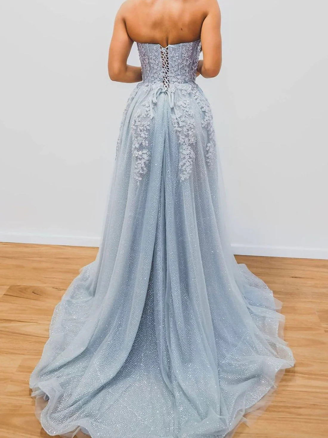 A-Line Sweetheart Neck Blue Long Prom Dresses, Blue Formal Graduation Dress nv1530