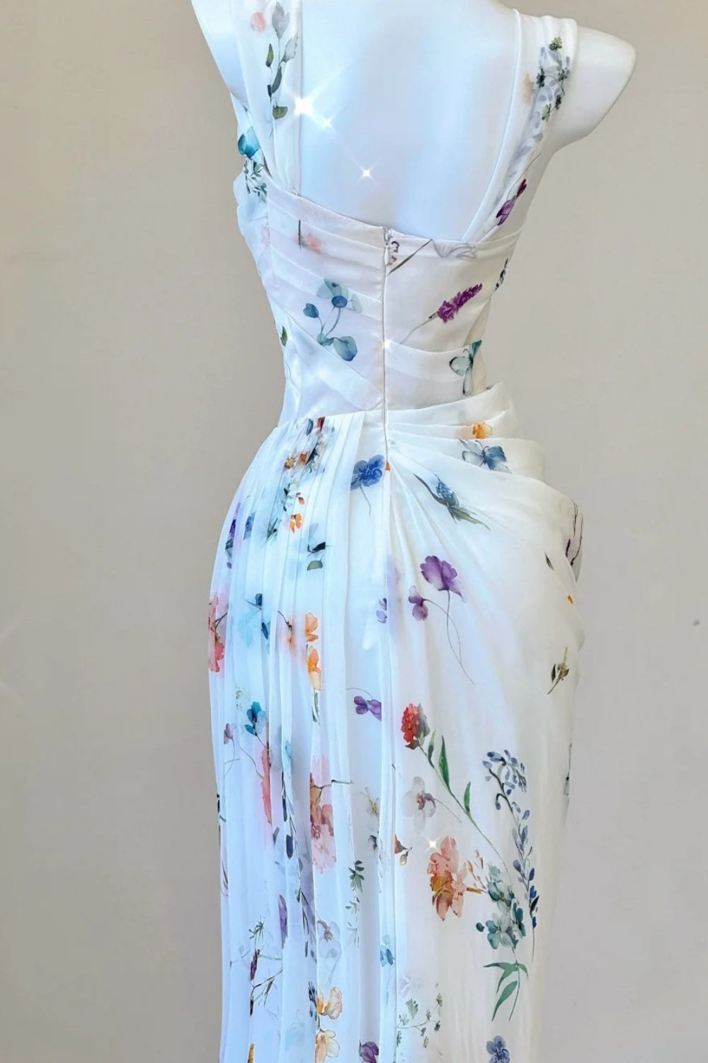 NiceVestidos--Fresh Art Style:Floral Chiffon Waist - Cinched Sleeveless Floor - Length Creative Evening Dress NV5811