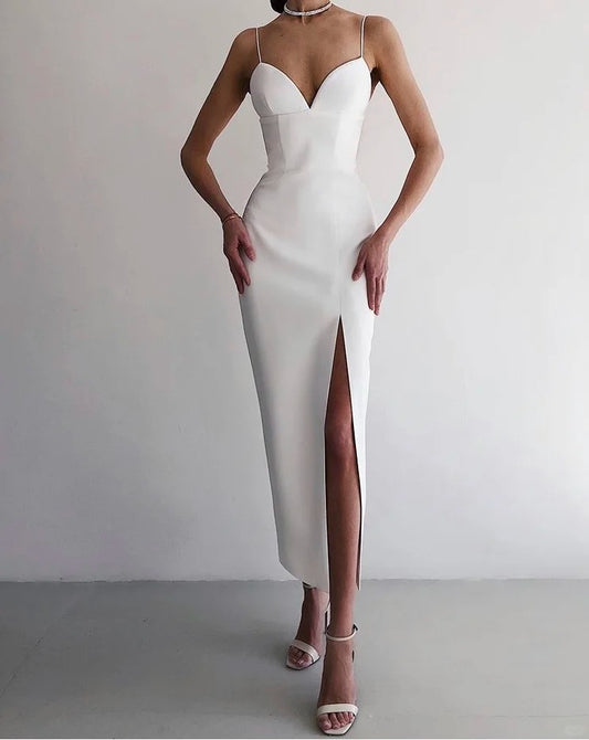 NiceVestidos-White Simple Cut Long Satin Prom Dress Sexy Gown nv5535