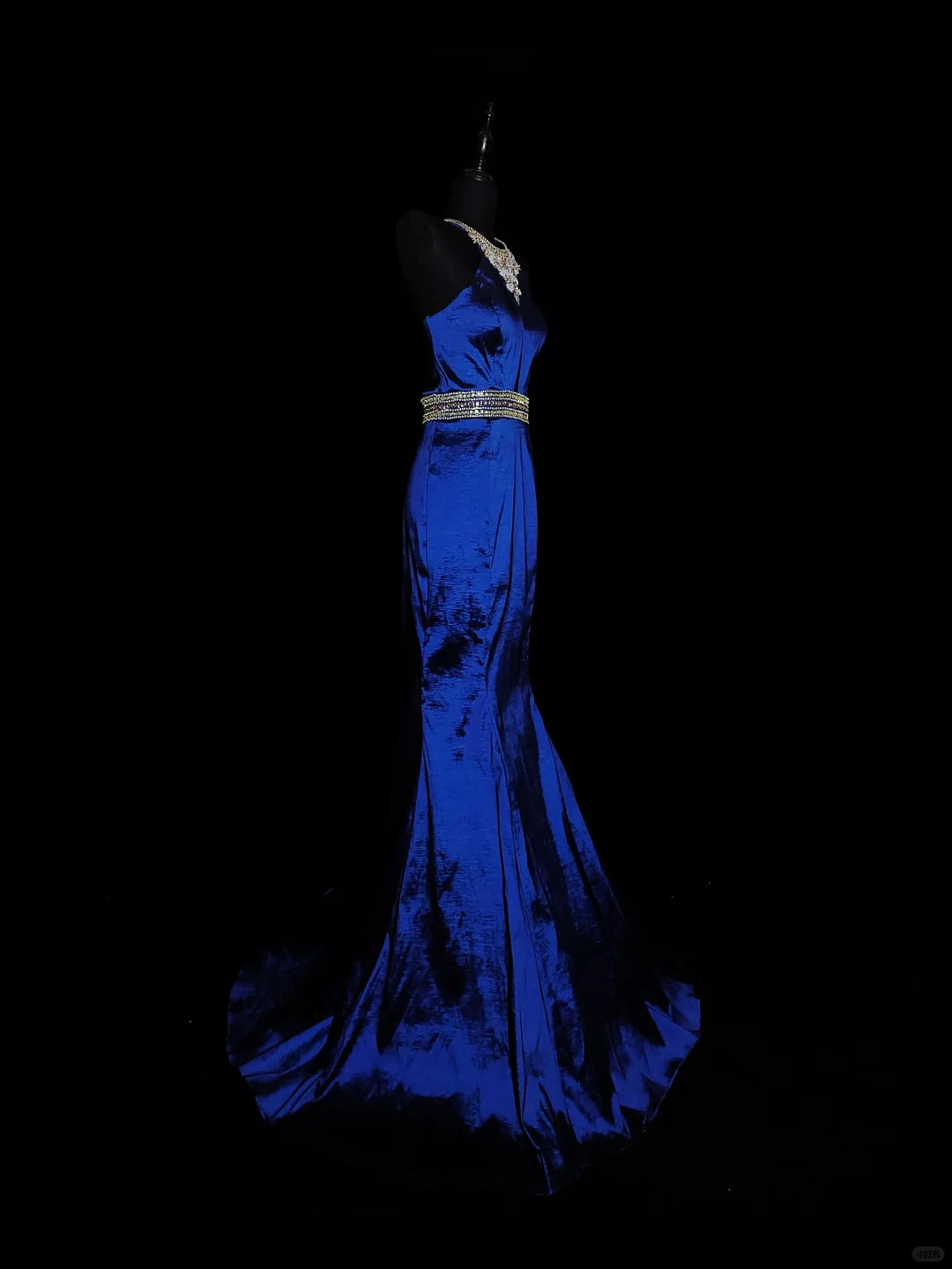 Blue Gorgeous Elegant Fashion Exquisite Gem Beads Long Mermaid Slim Satin Ball Gown Evening Gown Prom Dress nv3872