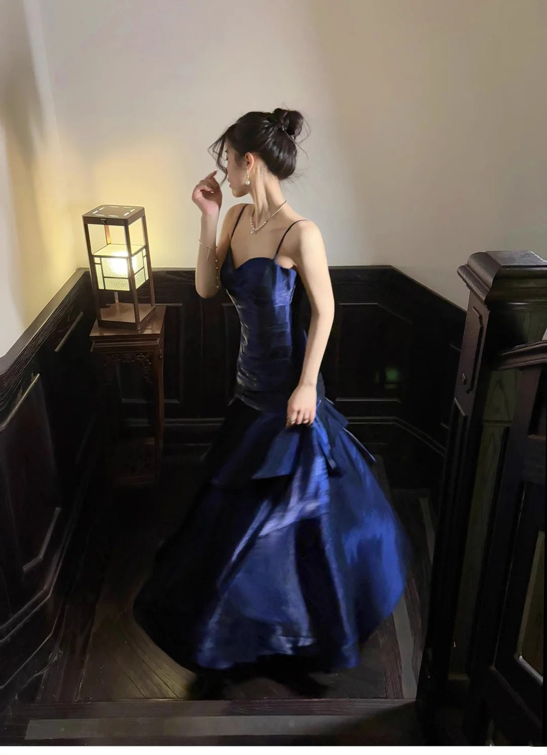Blue Enchantress Mermaid Princess Ruffles Light Luxury Small People Day Dress Ball Dress Evening Dress nv4543