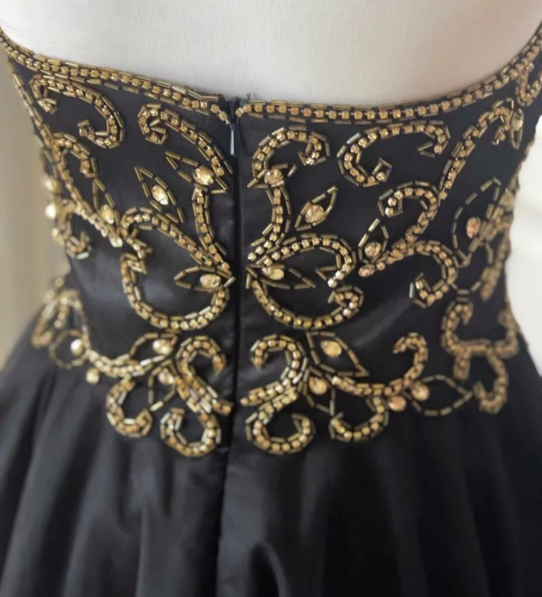 Black gold beaded short vintage homecoming dress birthday party dress nv4711