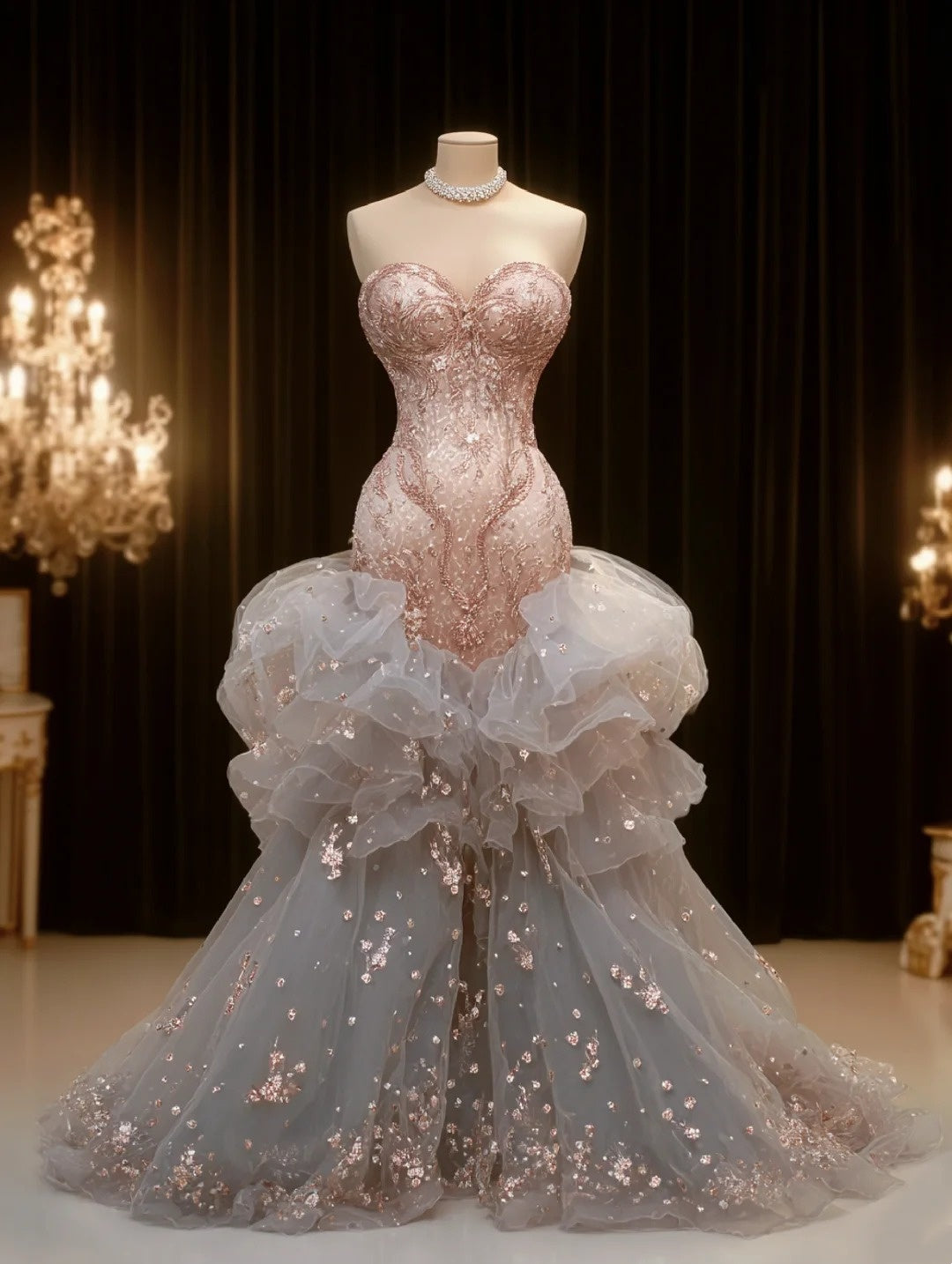 Puderzucker-Schimmer | Champagnerrosafarbenes Ballkleid für einen Winterball NV6520