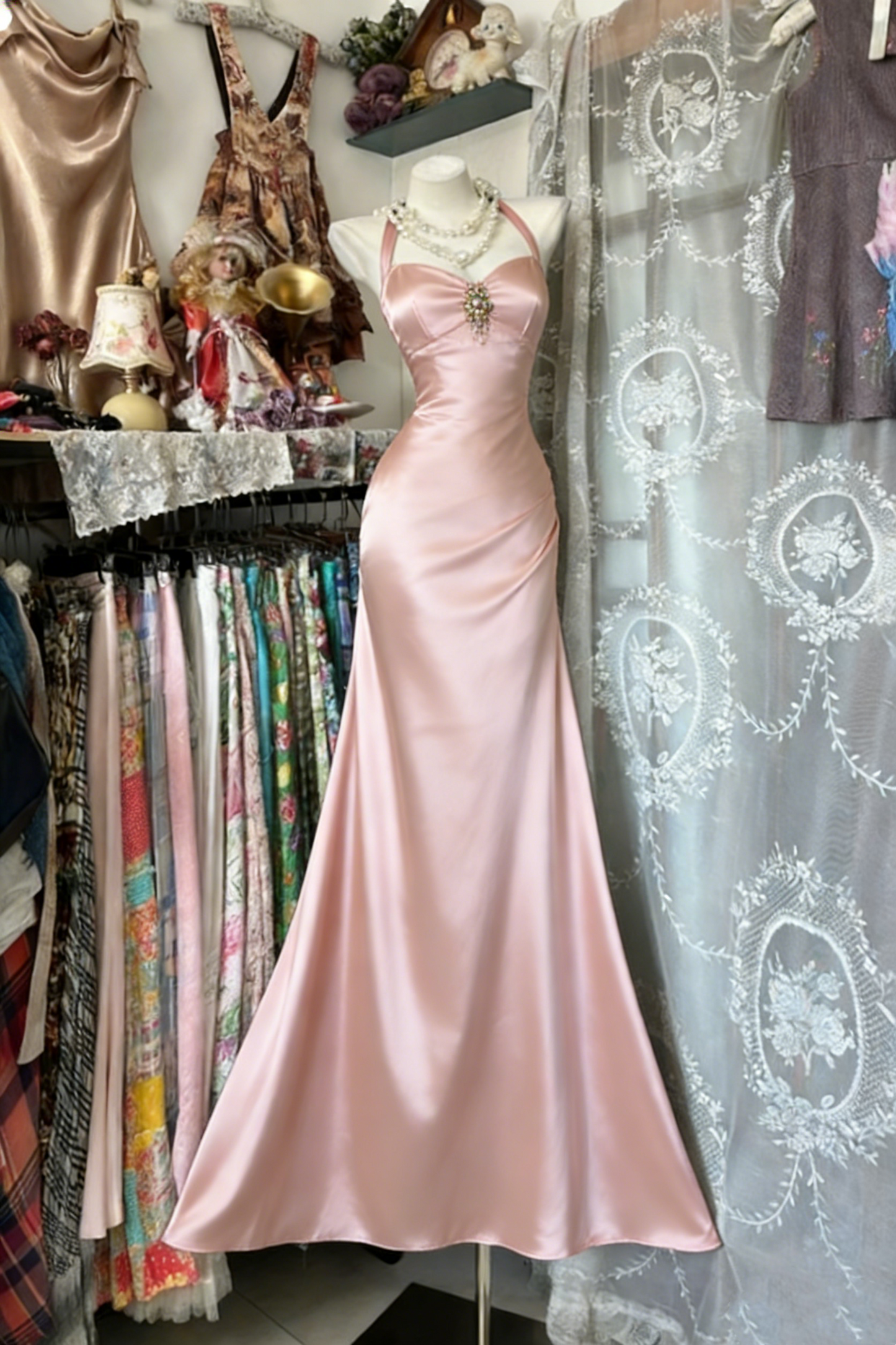 Retro elegant long satin dress NV6659