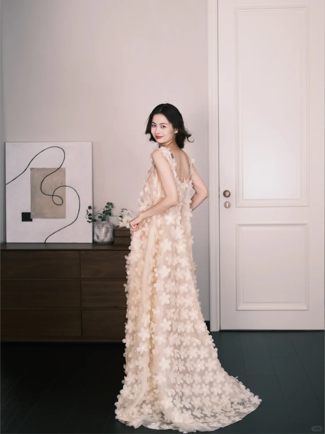 Champagne 3D Floral Sheer Tulle Fairy Evening Gown NV7304