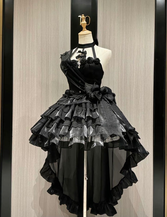 Black Fashion Sweet Ruffle Short Chiffon Lace Homecoming Dress nv4827