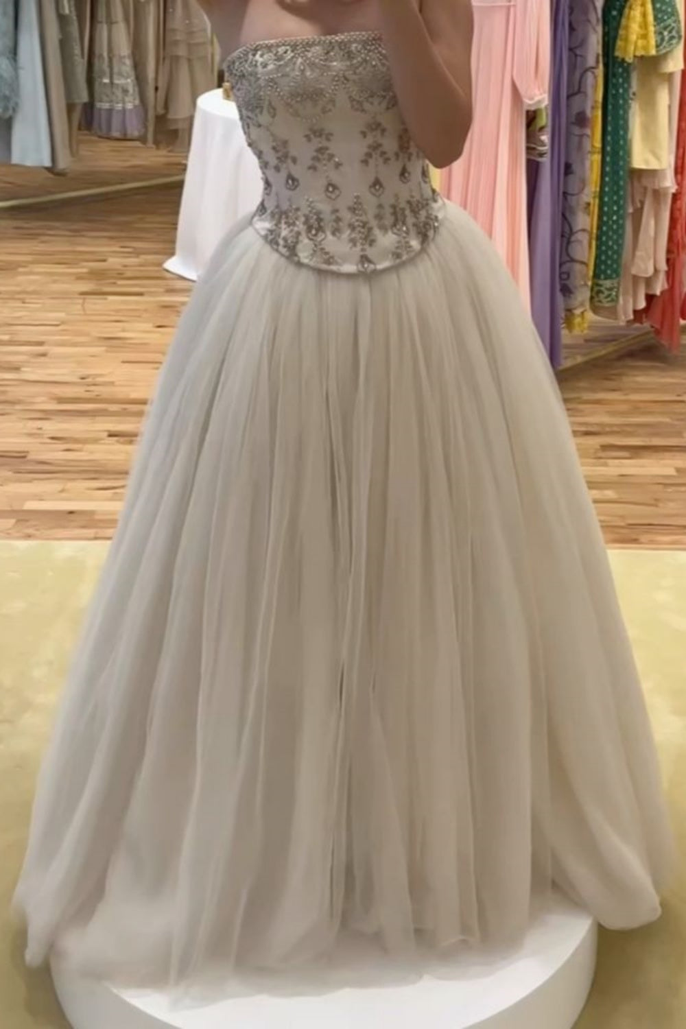 NiceVestidos--White Delicate Beaded Long Tulle Ball Gown Wedding Dress NV5838