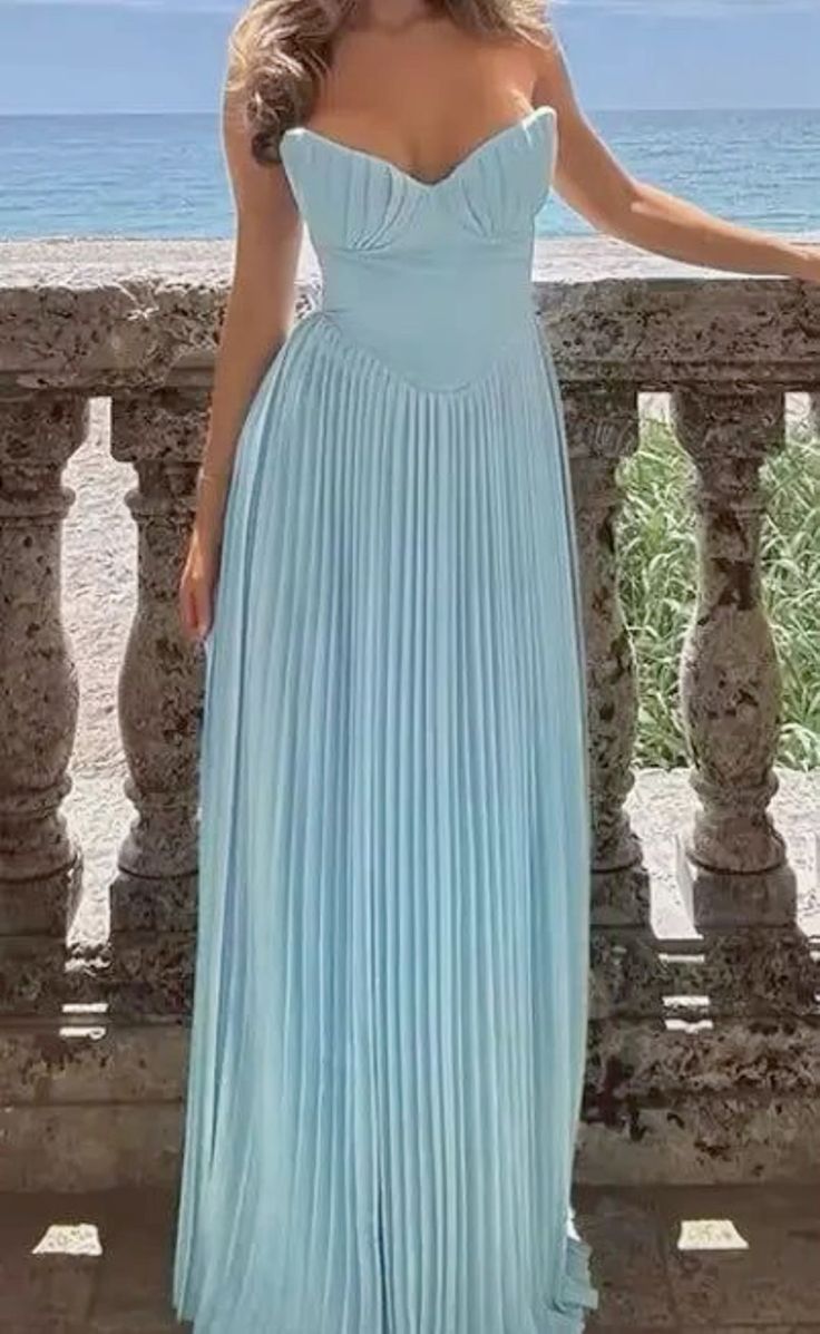Light Blue Fashion Heart-Shaped Neck Long Chiffon Prom Dress Evening Dress Wedding Guest Party Dress nv4805