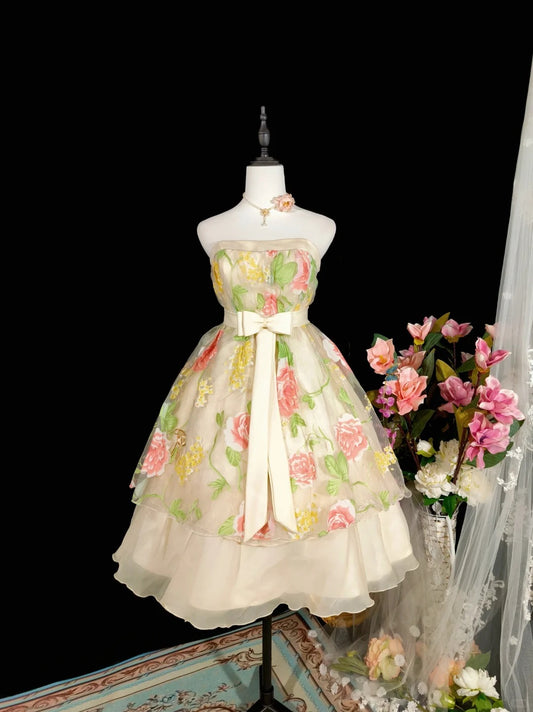 White floral fashion elegant short tulle ball gown evening dress birthday dress nv4778