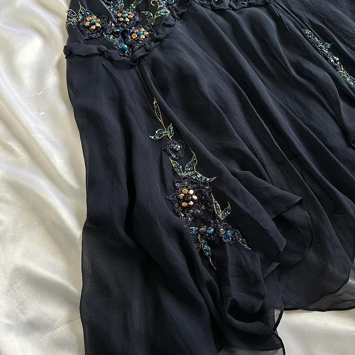 Navy Dark Fairy Vintage Short Satin Homecoming Dress nv5352