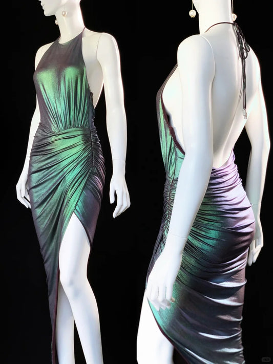 Purple Teal Shiny Charming Short Satin Sexy Prom Dress Evening Dress Party Dress nv5140