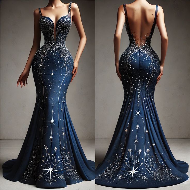 NiceVestidos-Blue, Luxurious, Exquisitely Beaded, Fashionable Long Floor-Length Gown NV6105