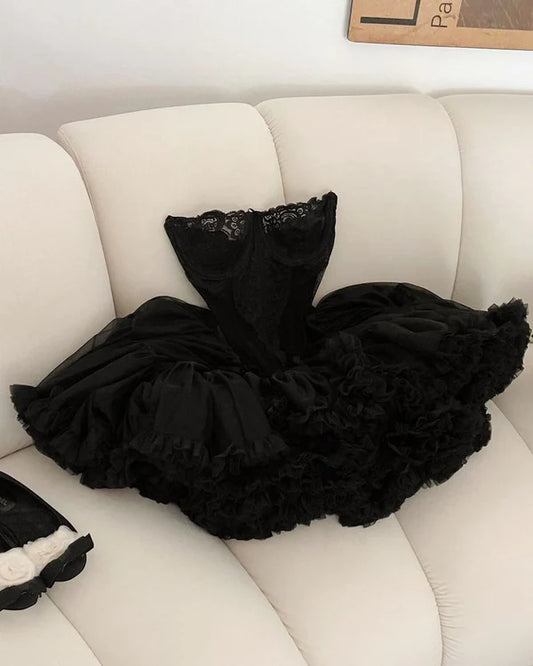 Black Short Lace Princess Tulle Homecoming Dress Birthday Party Dress nv4699